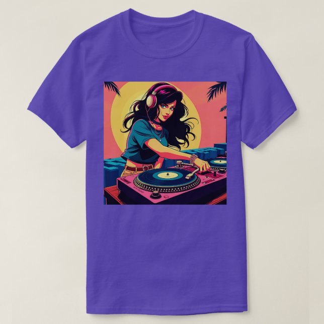 Camiseta Diseo retro DJ Mujer Msica Arte Vintage (Diseño del anverso)