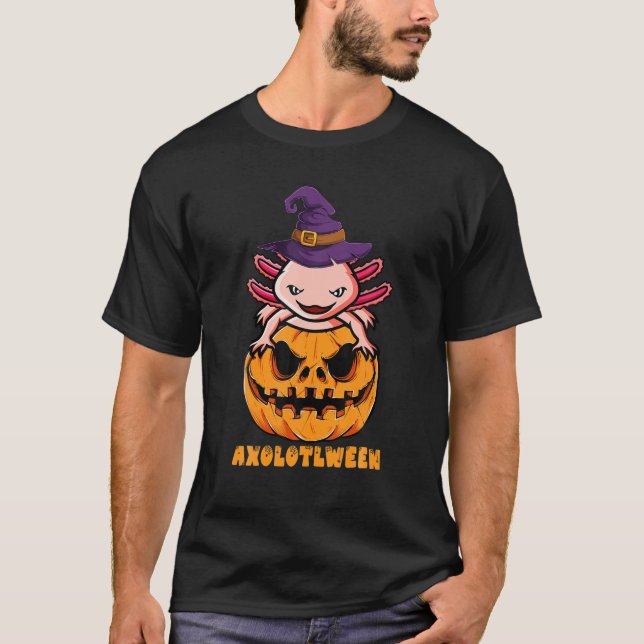 Camiseta Disfraces Axolotl De Halloween Con Calabaza (Anverso)