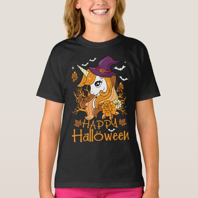 Camiseta Disfraces de Halloween de Unicornio Feliz (Anverso)