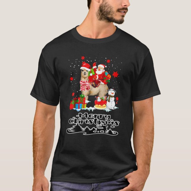 Camiseta Disfraces Santa Riding Alpacas Diseño Pajama Clási (Anverso)