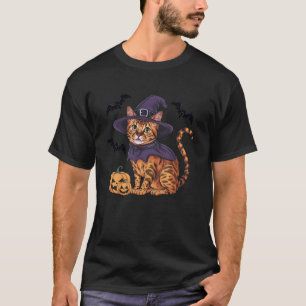 Camiseta Disfraz de Bruja Murciélago Calabaza Gato Bengal H