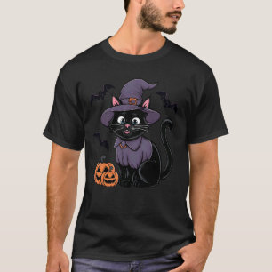 Camiseta Disfraz de Bruja Murciélago Calabaza Gato Negro Ha