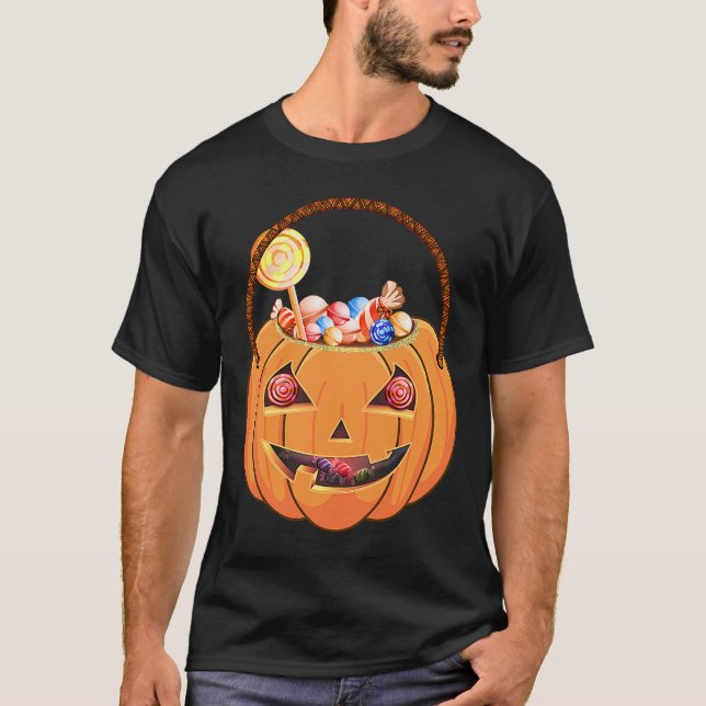 Camiseta Disfraz de calabaza de caña de dulces de Halloween (Anverso)
