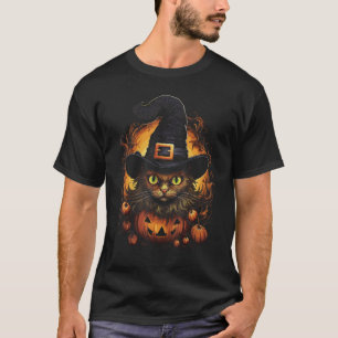 Camiseta Disfraz de calabaza de gato de Halloween Sombrero 