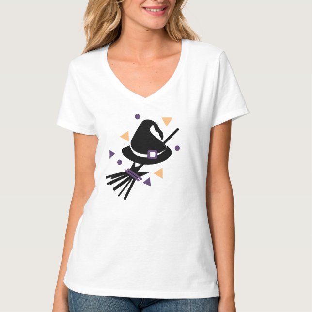 Camiseta Disfraz de Confeti de Bruja de Halloween Lindo par (Anverso)