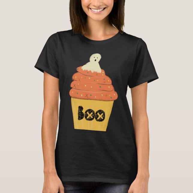 Camiseta Disfraz de Cupcake de Halloween de Fantasma Lindo  (Anverso)