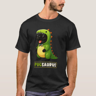 Camiseta Disfraz de dinosaurio pug negro Pugsaurus Trex mam