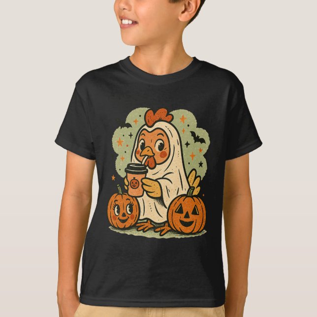 Camiseta Disfraz de fantasma de pollo de Halloween Retro Te (Anverso)