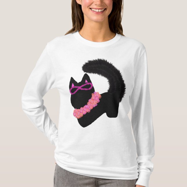 Camiseta Disfraz de gato negro de Halloween rosa (Anverso)