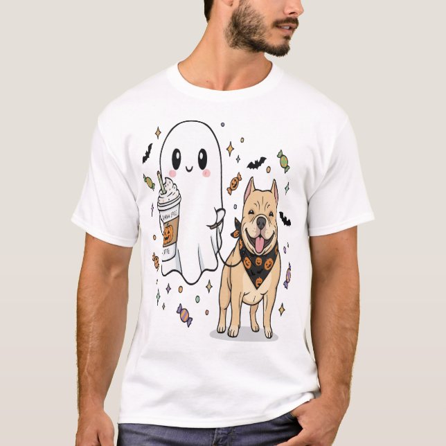 Camiseta Disfraz de Halloween de café de perro pug pitbull  (Anverso)