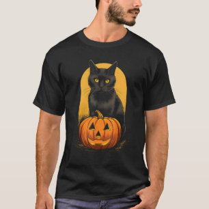 Camiseta Disfraz de Halloween de calabaza de gato negro par