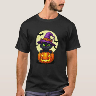 Camiseta Disfraz de Halloween de Calabaza Gato Negro Otoño