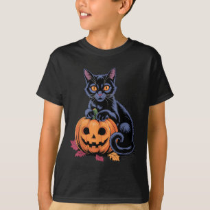 Camiseta Disfraz de Halloween de calabaza gato negro Retro 
