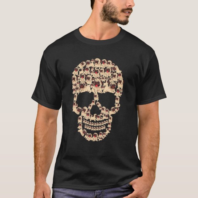Camiseta Disfraz de Halloween de esqueleto de perro pug crá (Anverso)