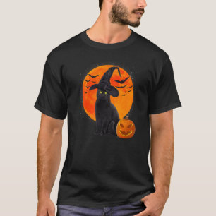 Camiseta Disfraz de Halloween de gato bruja Jack O Lantern 