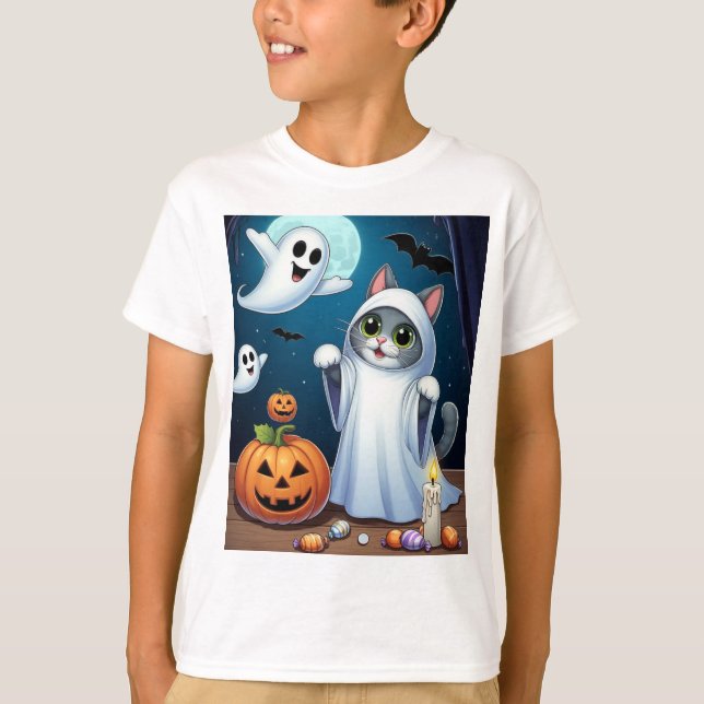 Camiseta Disfraz de Halloween de Ghost Kitty (Anverso)
