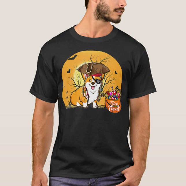 Camiseta Disfraz de Halloween de Pirate Corgi (Anverso)