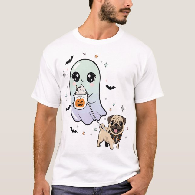 Camiseta Disfraz de Halloween de Pug de Perro Caminando Fan (Anverso)