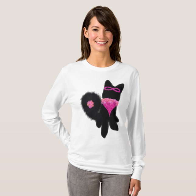 Camiseta Disfraz de perro negro de Halloween rosa (Anverso completo)
