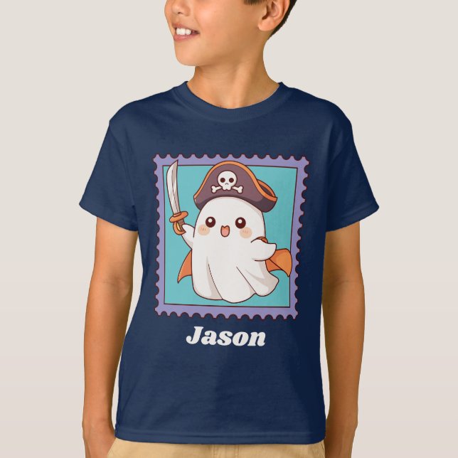 Camiseta Disfraz de Pirata Fantasma de Halloween Texto Pers (Anverso)