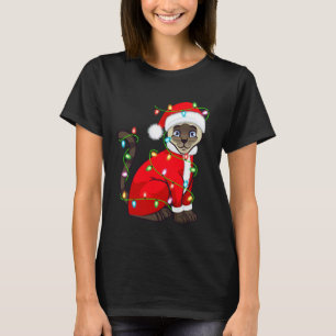 Camiseta Disfraz de Santa Luces de Navidad Gato Siames Cute
