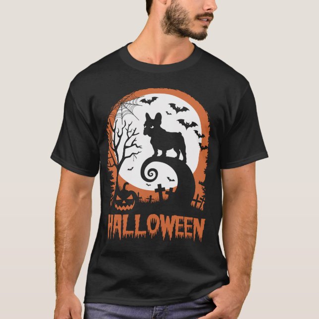 Camiseta Disfraz francés Bulld0g Y Moon Funny Halloween (Anverso)