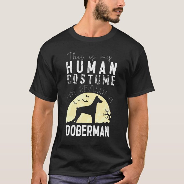 Camiseta Disfraz Humano Halloween Doberman Pinscher Moon Si (Anverso)