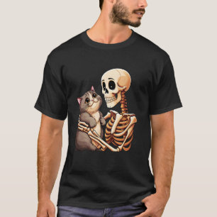 Camiseta Disfraz Perezoso De Halloween Gato Esqueleto Cráne