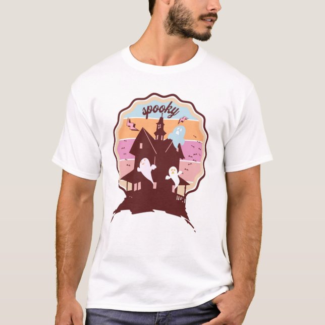 Camiseta Disfraz Retro de Halloween Fantasma de Casa Embruj (Anverso)