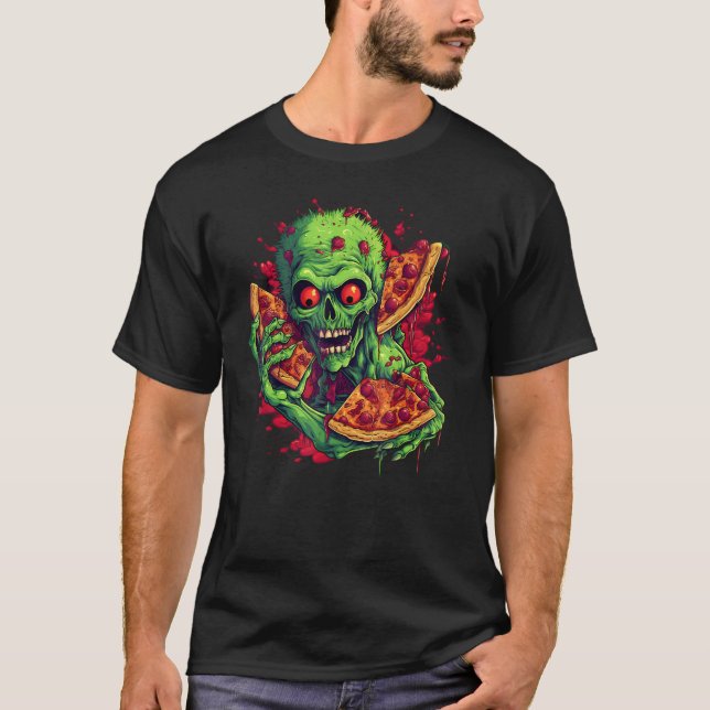 Camiseta Disfraz Zombie Pizza Halloween (Anverso)