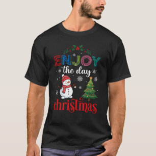 Camiseta Disfruta Día Navidad Muñeco de Nieve Árbol Copos d
