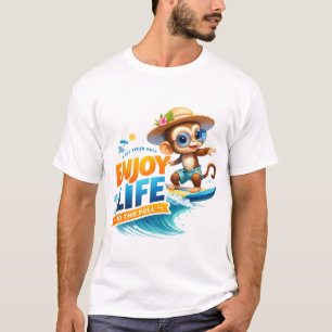 Camiseta Disfruta la vida Ilustración de mono surfista lind