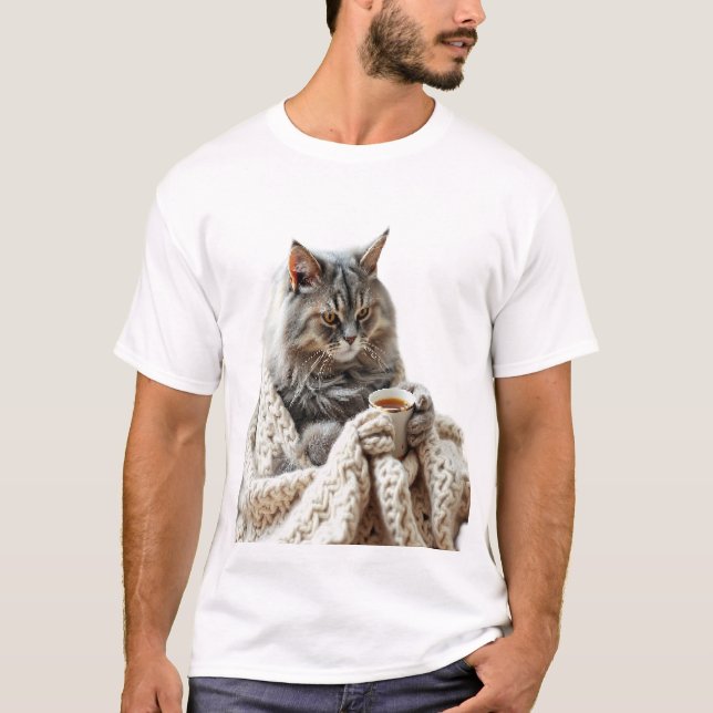 Camiseta Disfrutar del té de invierno del gato (Anverso)