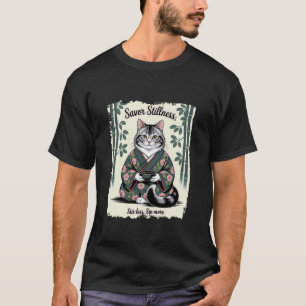Camiseta Disfrutar Quietud Gato Meditando en Kimono
