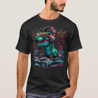 Camiseta Disk Jockey Cool T-Rex Dinosaur Music Dj