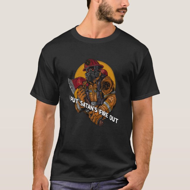 Camiseta Disparan a Satanás al bombero papá Chiste bombero (Anverso)