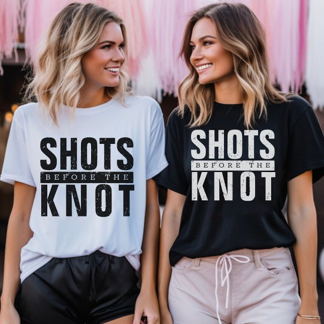 Camiseta Disparos antes de la fiesta de la soltera Knot (Shots Before the Knot Bachelorette Party T-Shirt)
