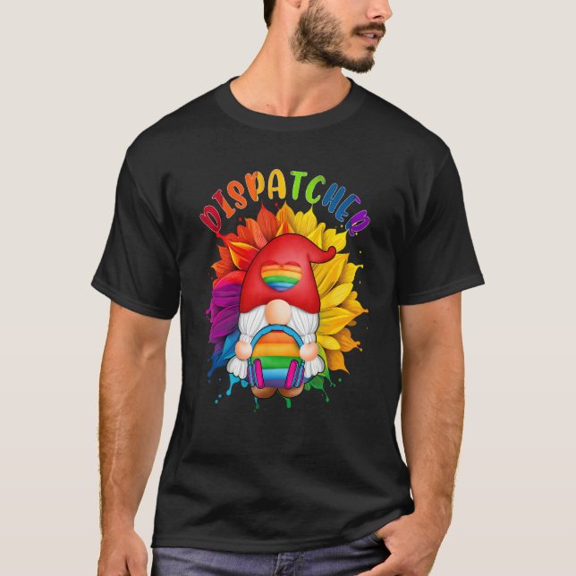 Camiseta Dispatcher Costume Gnome Proud LGBT Sunflower Rain (Anverso)