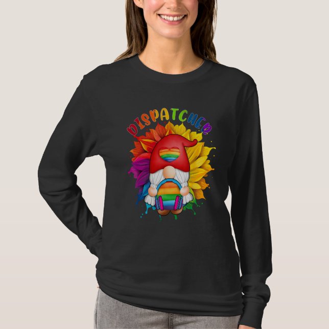 Camiseta Dispatcher Costume Gnome Proud LGBT Sunflower Rain (Anverso)