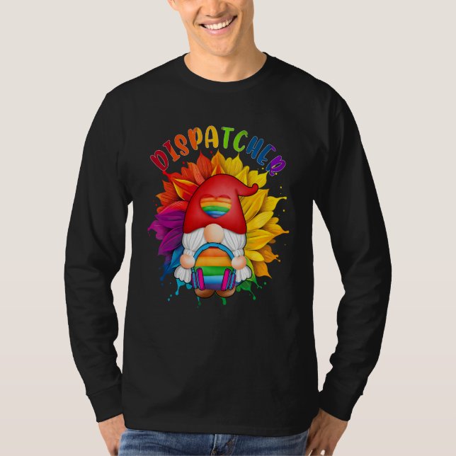 Camiseta Dispatcher Costume Gnome Proud LGBT Sunflower Rain (Anverso)