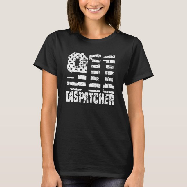 Camiseta Dispatcher Us Flag - Thin Gold Line Police 911 Dis (Anverso)