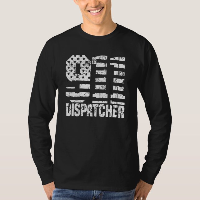Camiseta Dispatcher Us Flag - Thin Gold Line Police 911 Dis (Anverso)