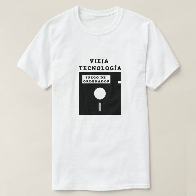 Camiseta disquetes antiguos y texto español: vieja tecnolog (Diseño del anverso)
