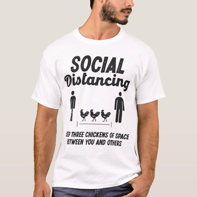 Camiseta Distancia Social De Tres Pollos De Agricultor Espa (Anverso)