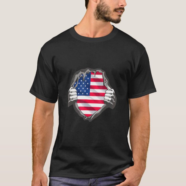 Camiseta Distinguida Bandera De Ee.Uu. Chest America Manos  (Anverso)