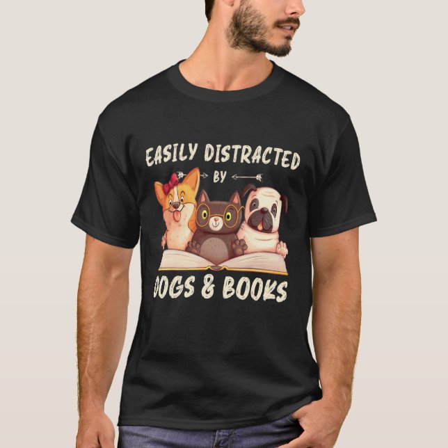 Camiseta Distracción fácil de los perros y los libros N (Anverso)