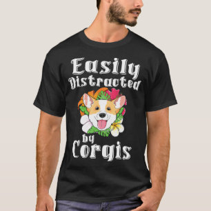 Camiseta Distracción Fácil Por Corgis Floral Flores Perro M