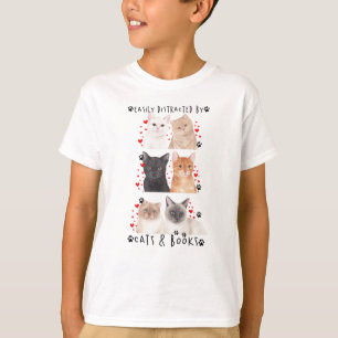 Camiseta Distracción fácil por gatos y libros