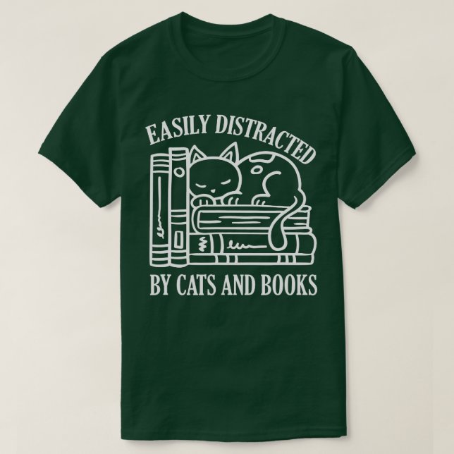 Camiseta Distracción fácil por gatos y libros (Diseño del anverso)