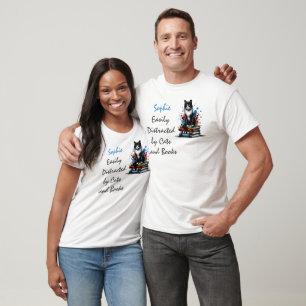 Camiseta Distracción fácil por gatos y libros